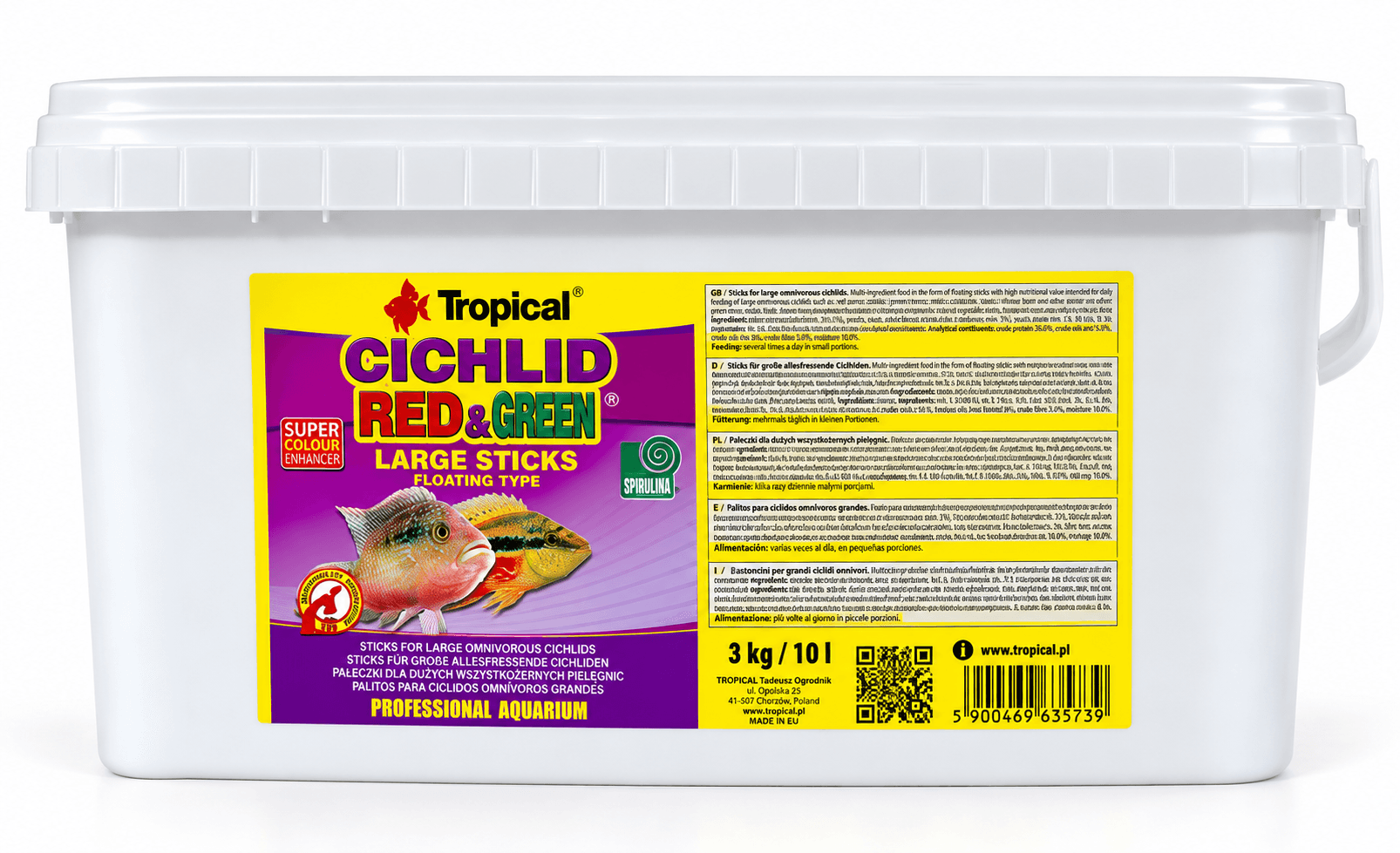 Tropical Cichlid Red&Green Large Sticks 10Lt/3Kg