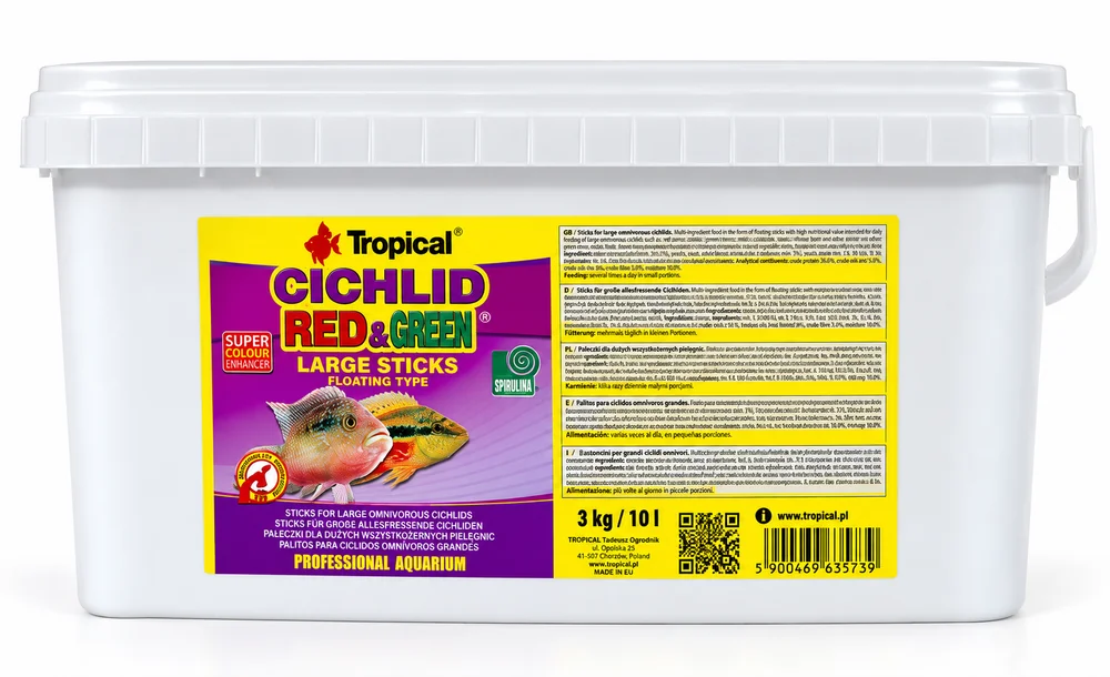 Tropical Cichlid Red&Green Large Sticks 10Lt/3Kg
